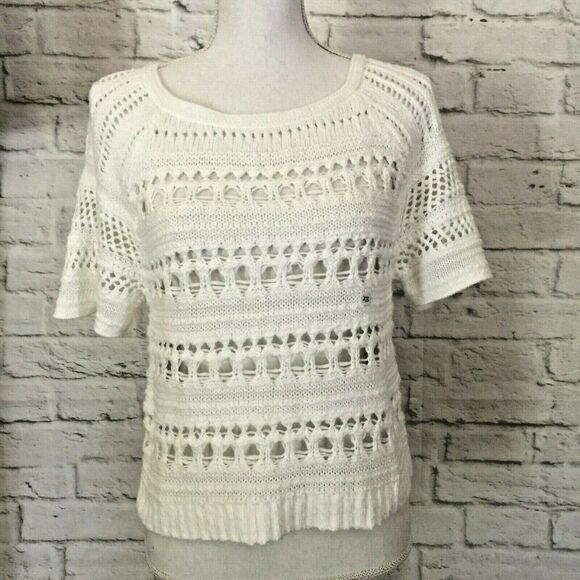 Ivory Crochet Loose Open Knit Short Sleeve Top - Picture 1 of 6